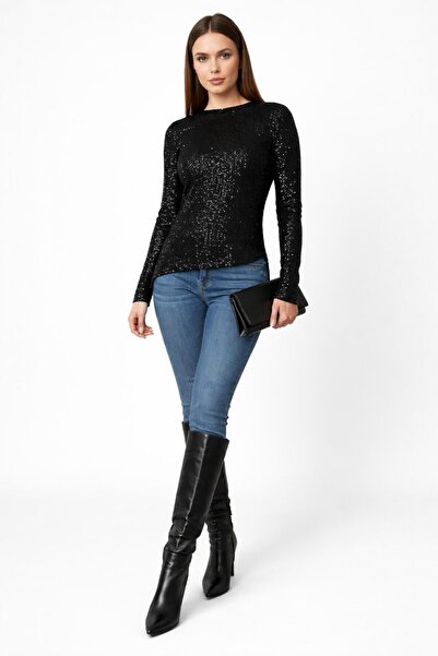 SeninOlsun Siyah Payetli Uzun Kollu Bluz
