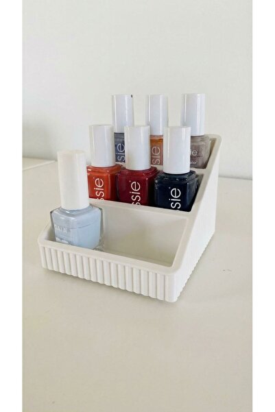 3DEPO Beyaz Oje Düzenleyici 3 Katlı Makyaj Organizeri Ruj ve Oje Standı Masaü...
