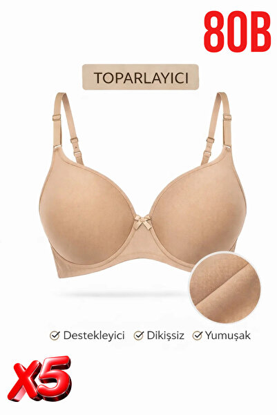 PRUSA İÇ GİYİM Women's Padded (Supported) Underwire Gathering Beige Bra X5 (5...