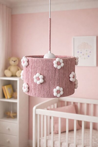 C&A&B KUZEY AVİZE Makrome Pembe Ip Sargılı Ponpon Çiçekli Genç Odası Bebek Ço...