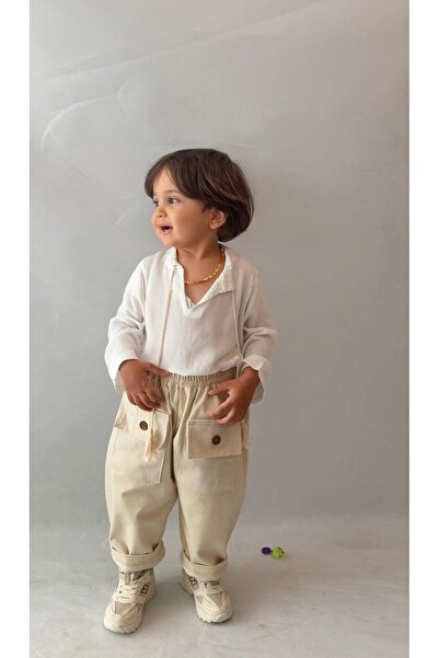 bohemiankids baby wear طقم بنطلون جبردين للأولاد مع جيب أمامي وقميص شيل