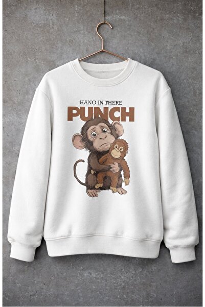 Fuddy Moda Unisex Oversize Φούτερ με στάμπα Hang In There Monkey Punch, με λα...