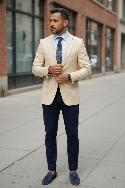 dehaine Men's jacket, Slim Fit, checked, 12854, beige