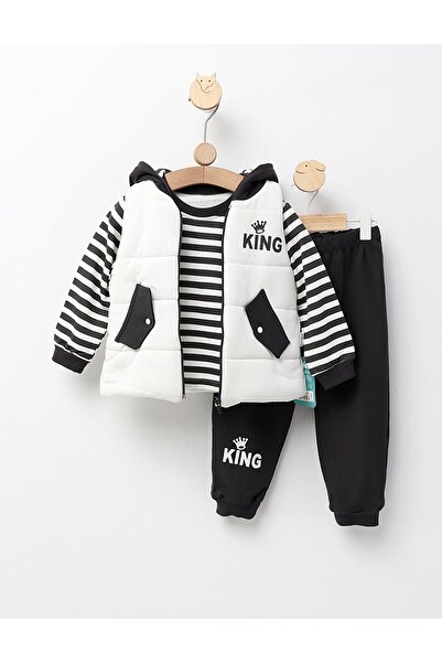 MiniKids 3-piece set, with vest, King Boy, white-dark gray 86 (12-18 months)
