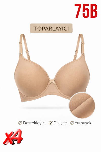 PRUSA İÇ GİYİM Women's Padded (Supported) Underwire Gathering Beige Bra X4 (4...
