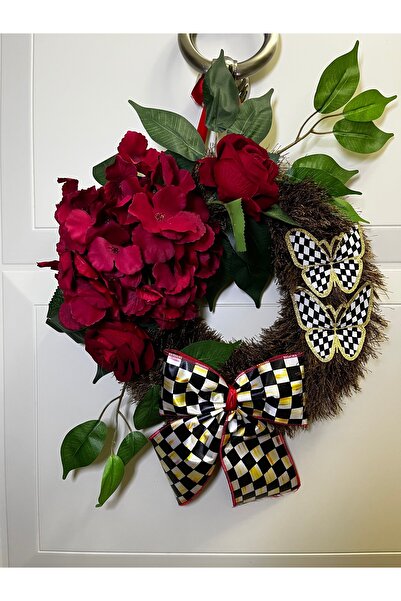 GÜLHOBY Mackenzie Patterned Ribbon Bowknot Checkered Butterfly Red Rose Hydra...