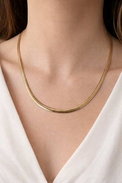 Baghes Gold Color Flat Chain Steel Necklace (Snake Chain)