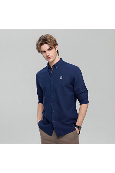 Giordano قميص أكسفورد قطن رجالي ضيق مطرز