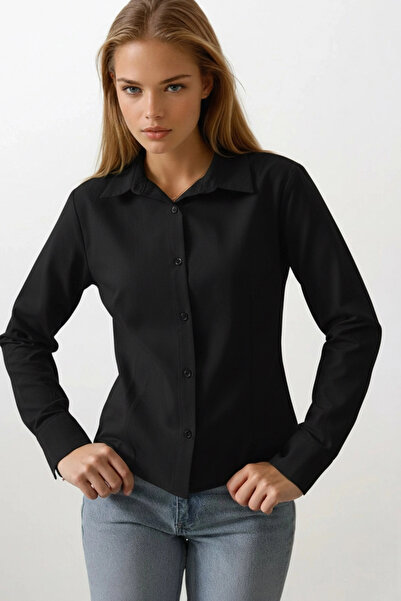 Lusin Women's Black Slim Fit Pencil Slim Fit Casual Stylish Shirt