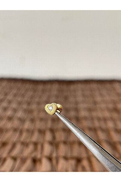 Rupen Kraft Gerçek Titanium G23 Kalp Zirkon Altın Titanyum 6x1.2mm Labret Pie...