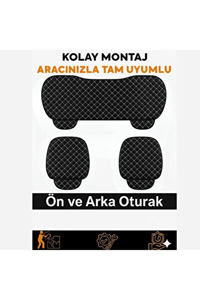 TROBUS 3 Piece Quilted Seat Car Seat Cover Faux Leather– Non-Slip, Front and ...