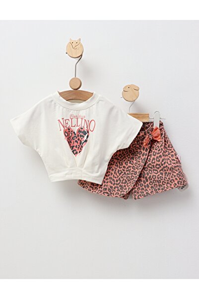 MiniKids Set Crop Top cu blug, Mily, corai aprins 104 (3-4 ani)