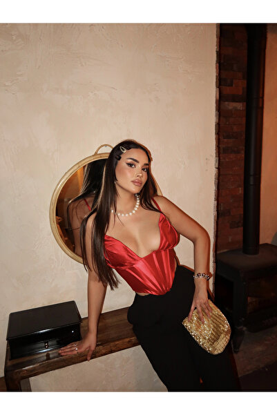 mekabutik Kırmızı Korseli Saten Büstiyer