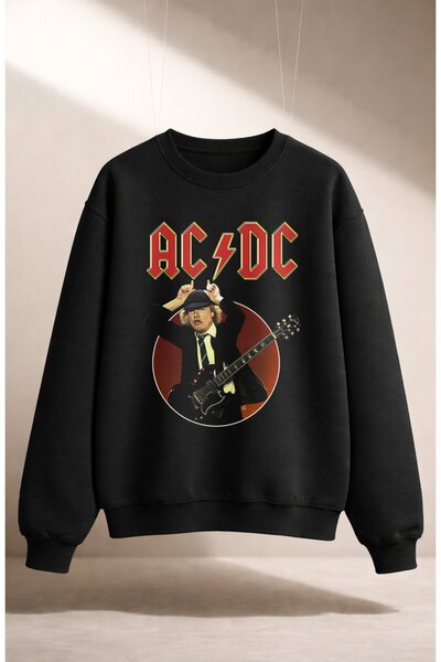 Fuddy Moda Unisex Oversize Φούτερ με στάμπα ροκ συγκροτήματος AC-DC, χωρίς κο...