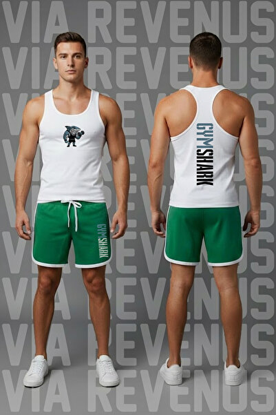 Vordevia سترة رياضية مطبوعة للرجال من Shark Gym وطقم شورت رياضي من قماش الجير...