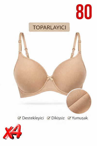 PRUSA İÇ GİYİM Women's Padded (Supported) Underwire Gathering Beige Bra X4 (4...