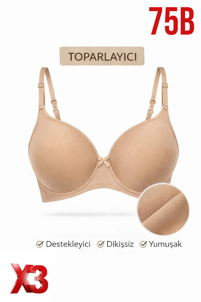 PRUSA İÇ GİYİM Women's Padded (Supported) Underwire Gathering Bra in Beige X3...