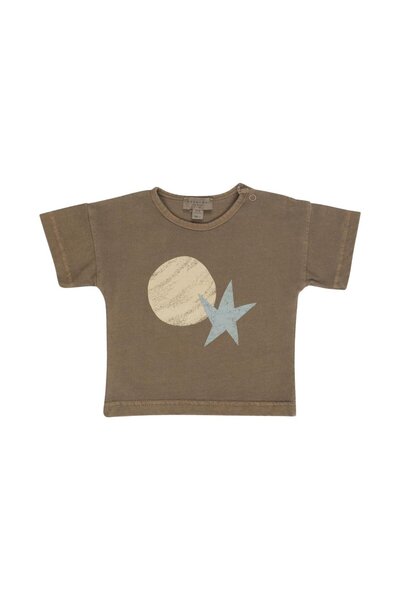 PETIT-ATELlER PETIT ATELIER Baby Brown Star Moon Applique Short Sleeve T-Shir...