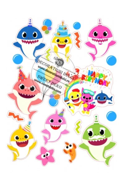 Decoratiuni Dulci Imagine comestibila petrecere cu Baby Shark - Decupat