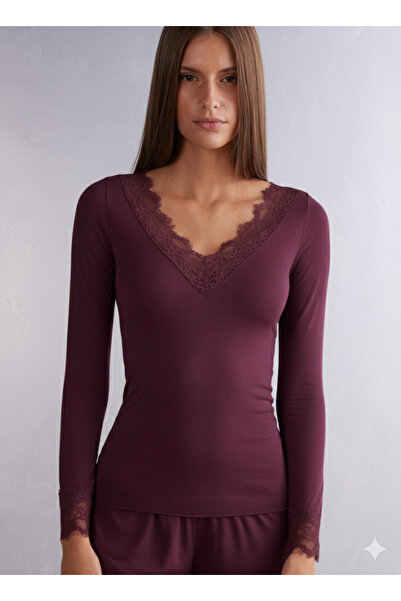 IŞILDA FASHION Μπλούζα με δαντέλα σε V στο λαιμό και στην πλάτη