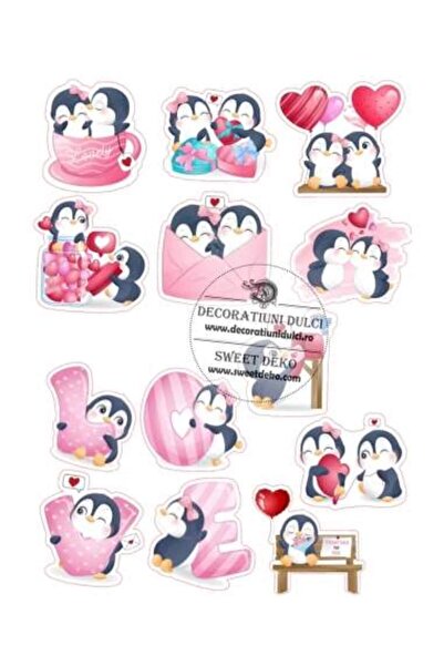 Decoratiuni Dulci Представете си cometibilă, pinguini îndrăgostiți - Decupat