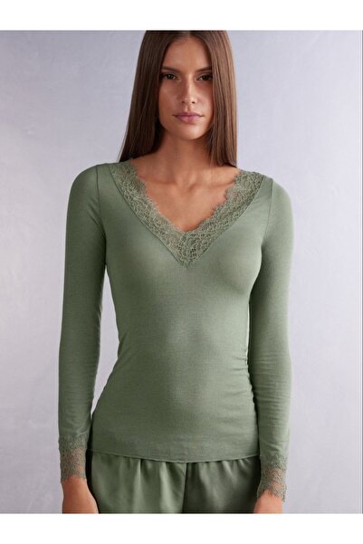 IŞILDA FASHION Bluză cu guler și detalii din dantelă în V la spate