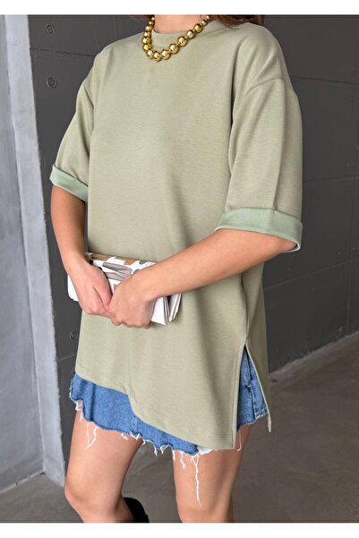 LAMİFUSTORE Modal Fabric Oversized Tshirt with Side Slits, Comfortable Fit