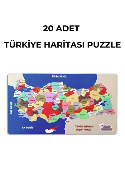 Akıllı Karınca 20 Adet Ahşap Türkiye Haritası Puzzle Eğitici Ahşap Set
