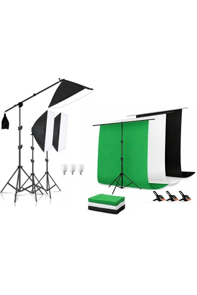 AZT Ürün Reklam Stüdyo Fotograf 50x70cm Softbox 195w Sürekli Işık 150x200cm S...