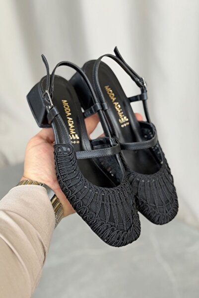 MODAADAM Women's Cerny Short Heeled Knitted Shoes - Black