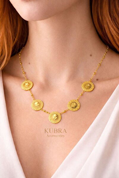 Kübra Accessories BEŞİ BİR YERDE KOLYE 14K ALTIN KAPLAMA ANTİALERJİK