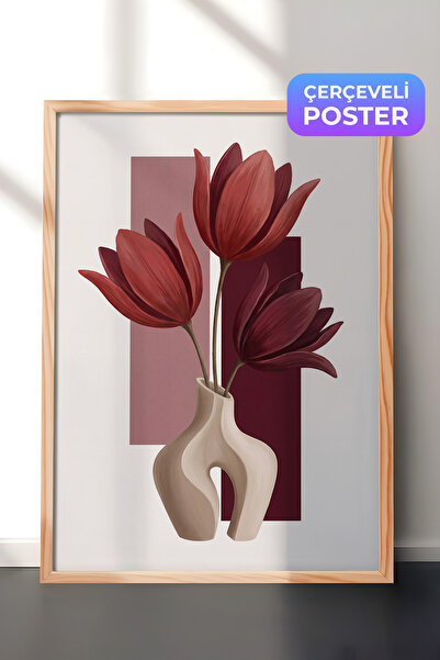 Zestia Drvena ukrasna slika na zidu Elegantna kompozicija burgundijskih cveća...