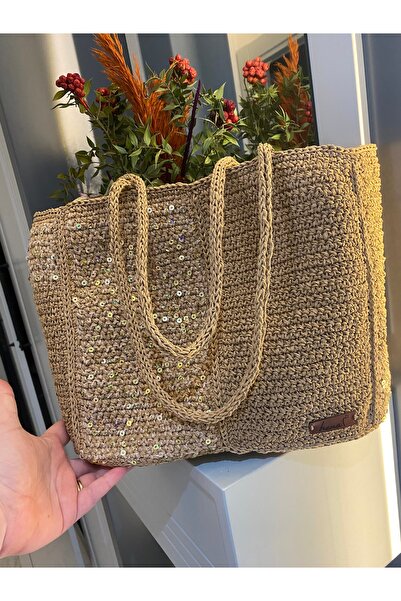 henaabag El Örgüsü Hasır Omuz Çantası – Payet Detaylı, Astarlı, Günlük & Yazl...