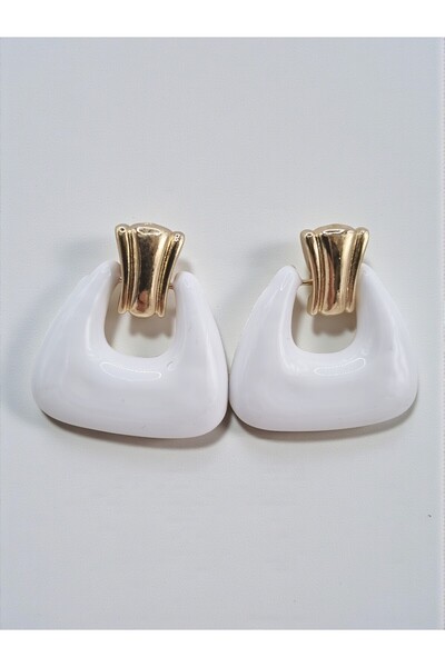 ahsenaksesuar2025 Gold Color Clip-On White Enamel Retro Half Moon Stylish Ste...