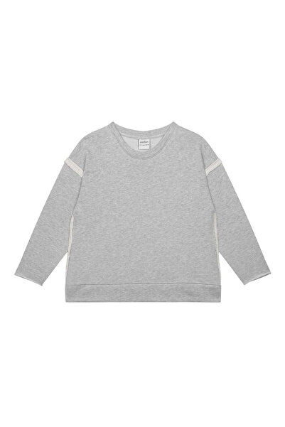 PETIT-ATELlER سويت شيرت للأطفال من بيتيت أتيليه، رمادي مخطط، تفاصيل على الكتف...