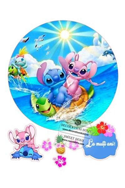 Decoratiuni Dulci Stitch si Angel, poza pentru tort rotund - Decupat