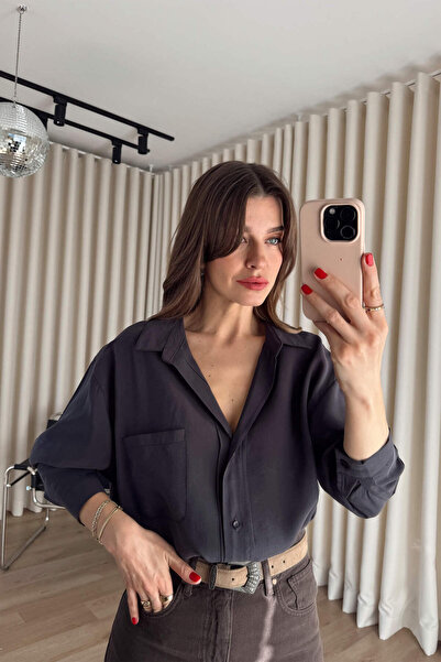 Sue Store Anthracite Oversize Modal Fabric Shirt