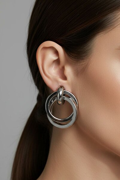 BHR AKSESUAR Silver Intertwined Circle Earrings (3.4 cm)