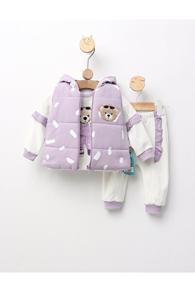 MiniKids Set 3 piese, cu vesta, Heartless Love, mov 92(18-24 luni)