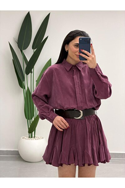 MARGA Kemer Detaylı Piliseli Tensel Mini Elbise