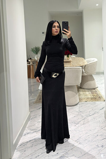 Seda Yalçın Atelier Siyah Kemer Detaylı Maxi Basic Elbise