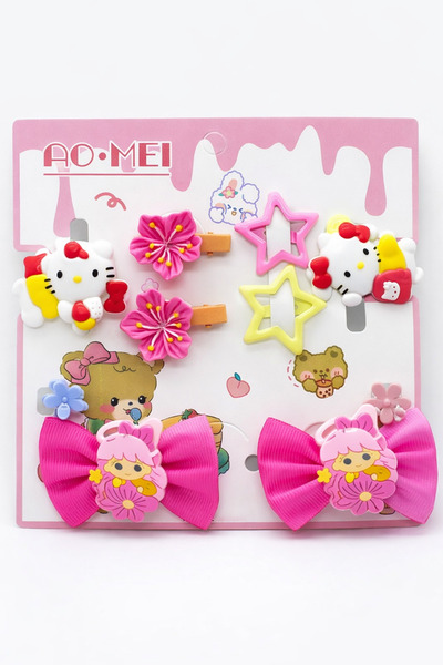 MakeWell Girl's Colorful Hair Accessory Set of 8 – Ribbon Clips, Flower and S...