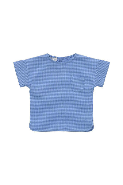 PETIT-ATELlER تيشيرت صيفي للأطفال من بيتيت أتيليه، أزرق نقشة مربعات جنهام، بأ...