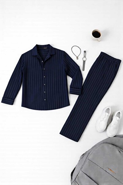 OTAKU Men's Striped Crepe Fabric Shirt and Trousers Set – Comfortable Fit, Mo...