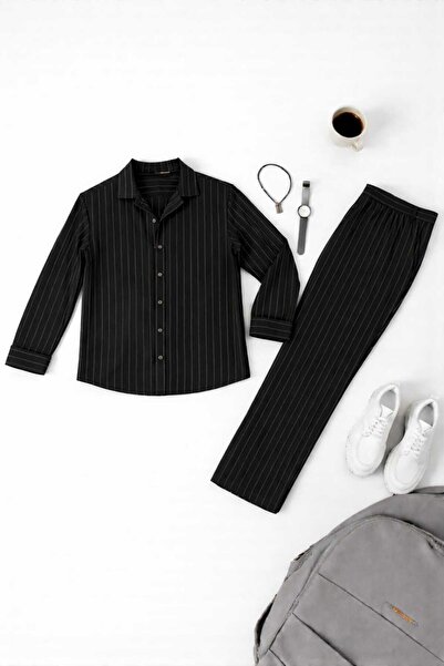 OTAKU Men's Striped Crepe Fabric Shirt and Trousers Set – Comfortable Fit, Mo...