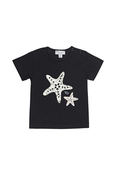 PETIT-ATELlER تيشيرت صيفي قصير الأكمام مطبوع عليه نجمة بحر سوداء من بيتيت أتي...