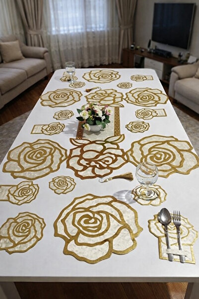 Diva Home طقم تقديم أمريكي فاخر من 19 قطعة بمظهر جلدي مخملي وردي اللون