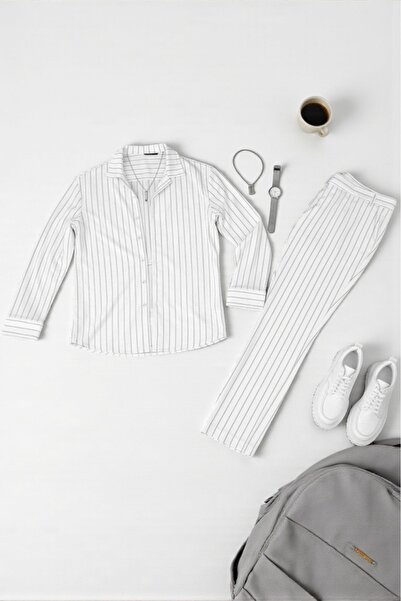 OTAKU Men's Striped Crepe Fabric Shirt and Trousers Set – Comfortable Fit, Mo...