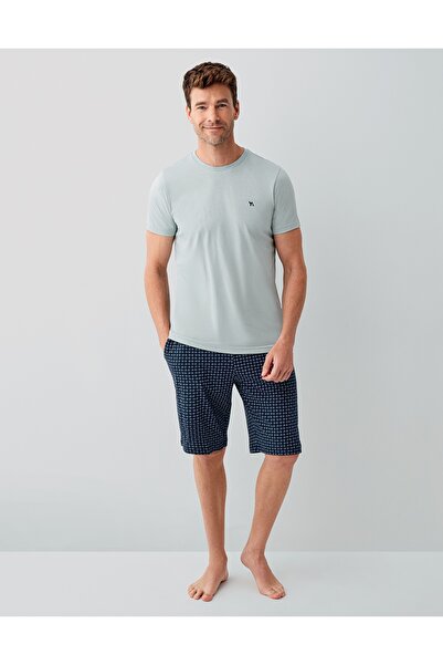 Arnetta Men's Cotton Short Sleeve Water Green Bermuda Pajama Set