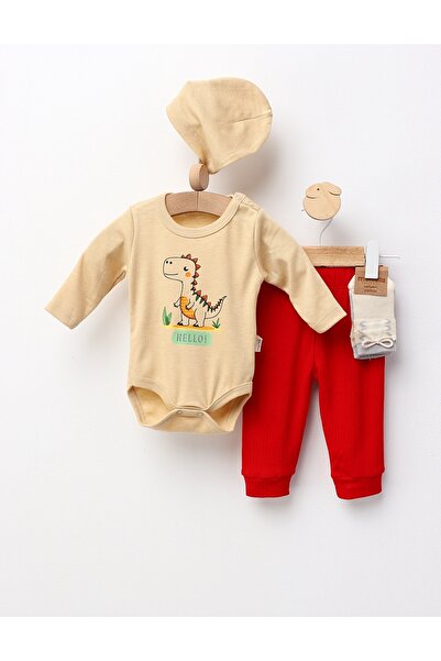 MiniKids 4-piece baby set, Hello Dino!, yellow 68 (3-6 months)